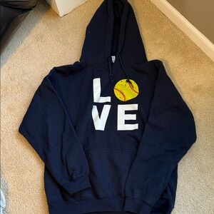 Gildan Navy Blue LOVE softball Hoodie